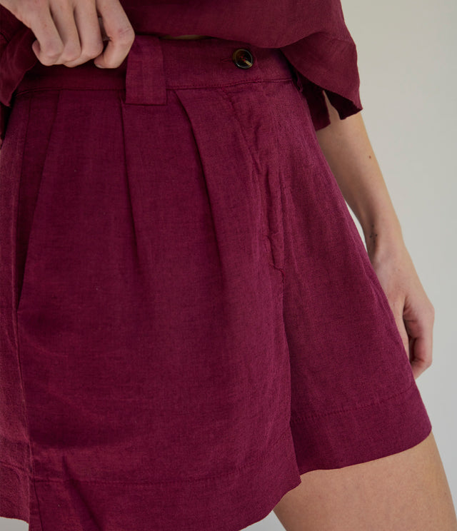 Bermuda Mujer 100% Lino Firenze Burdeo