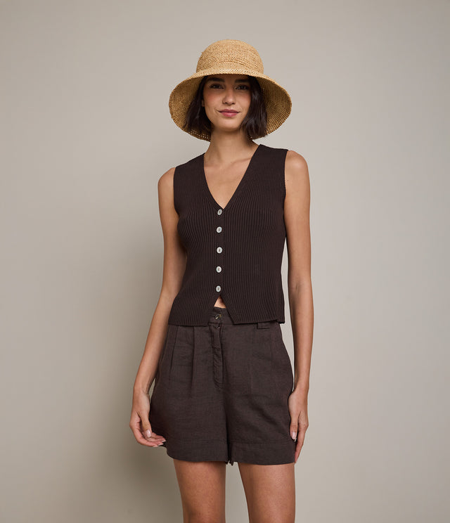 Bermuda Mujer 100% Lino Firenze Cafe Chocolate