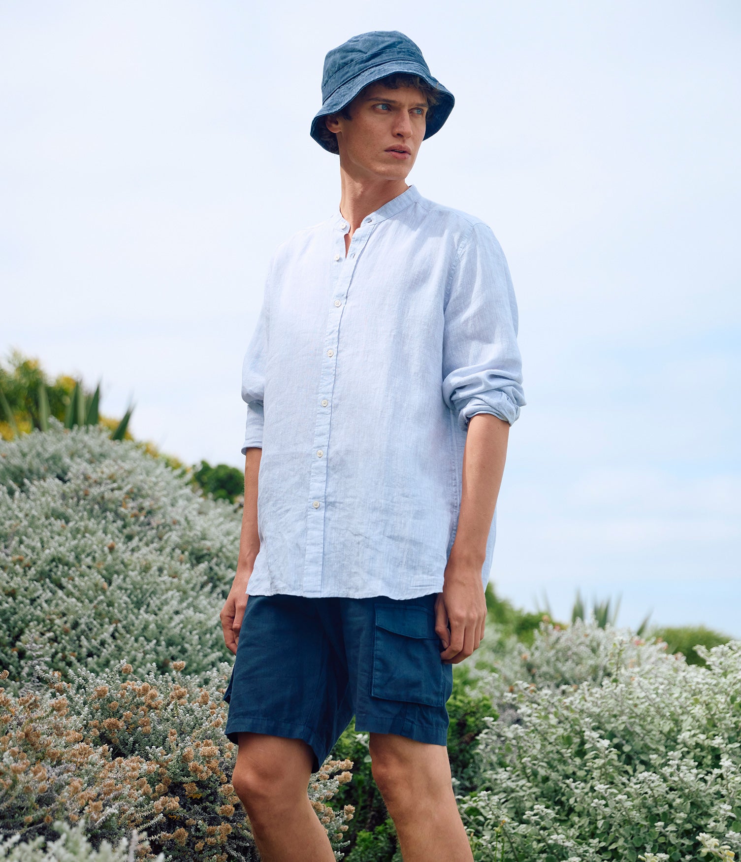 Bermuda Hombre Lino Algodón Gili Azul