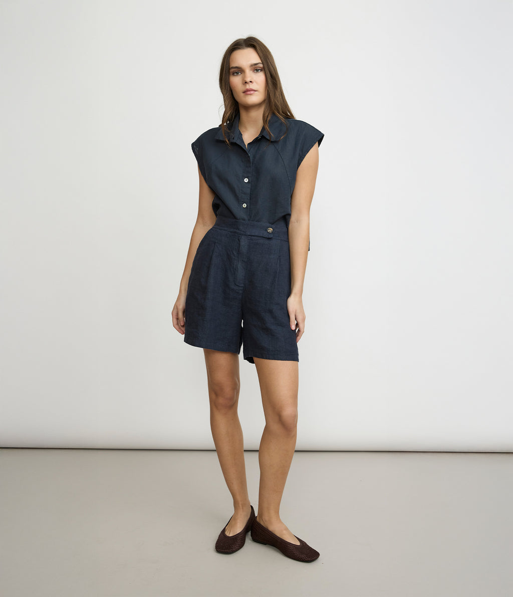 Bermuda Mujer Lino Milan Azul Marino