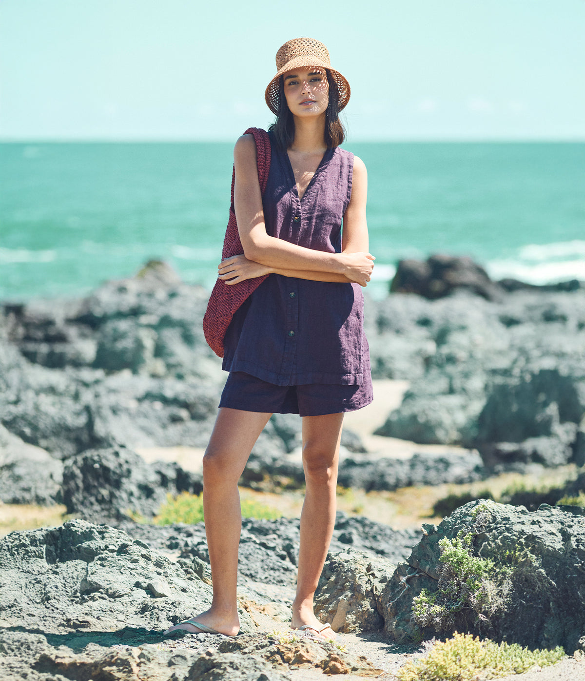 Bermuda Mujer Lino Milan Morado