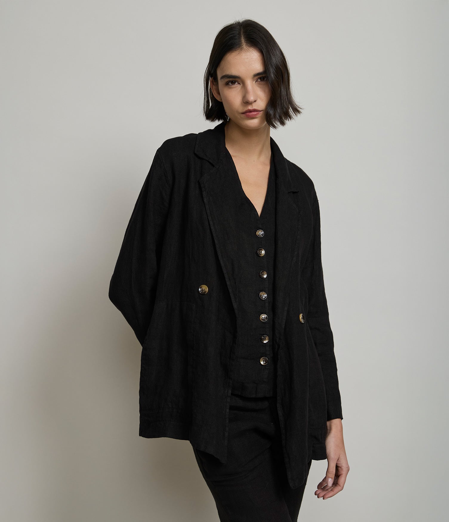 Blazer Mujer 100% Lino italiano Fiore Lino Negro