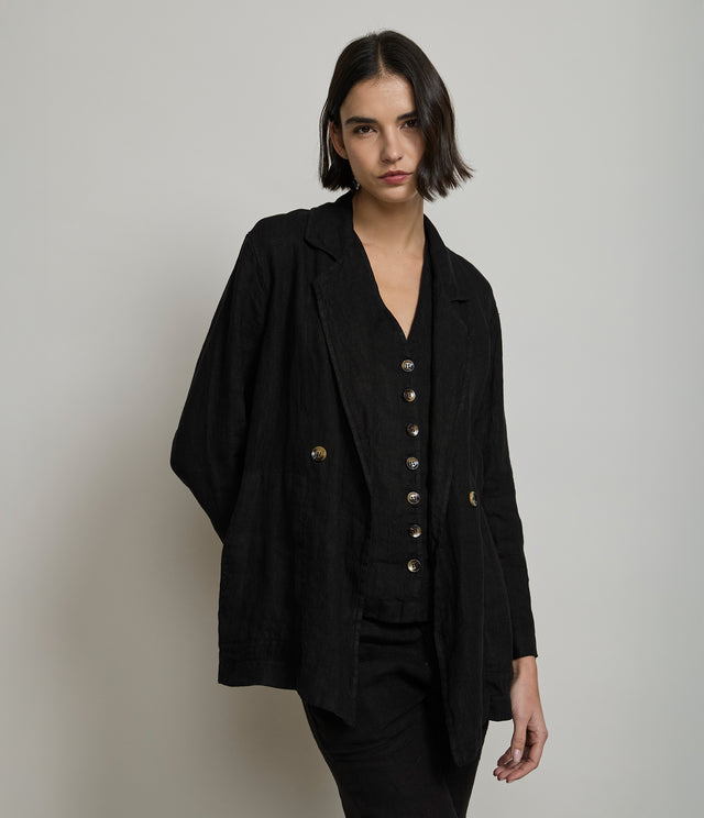 Blazer Mujer 100% Lino italiano Fiore Lino Negro