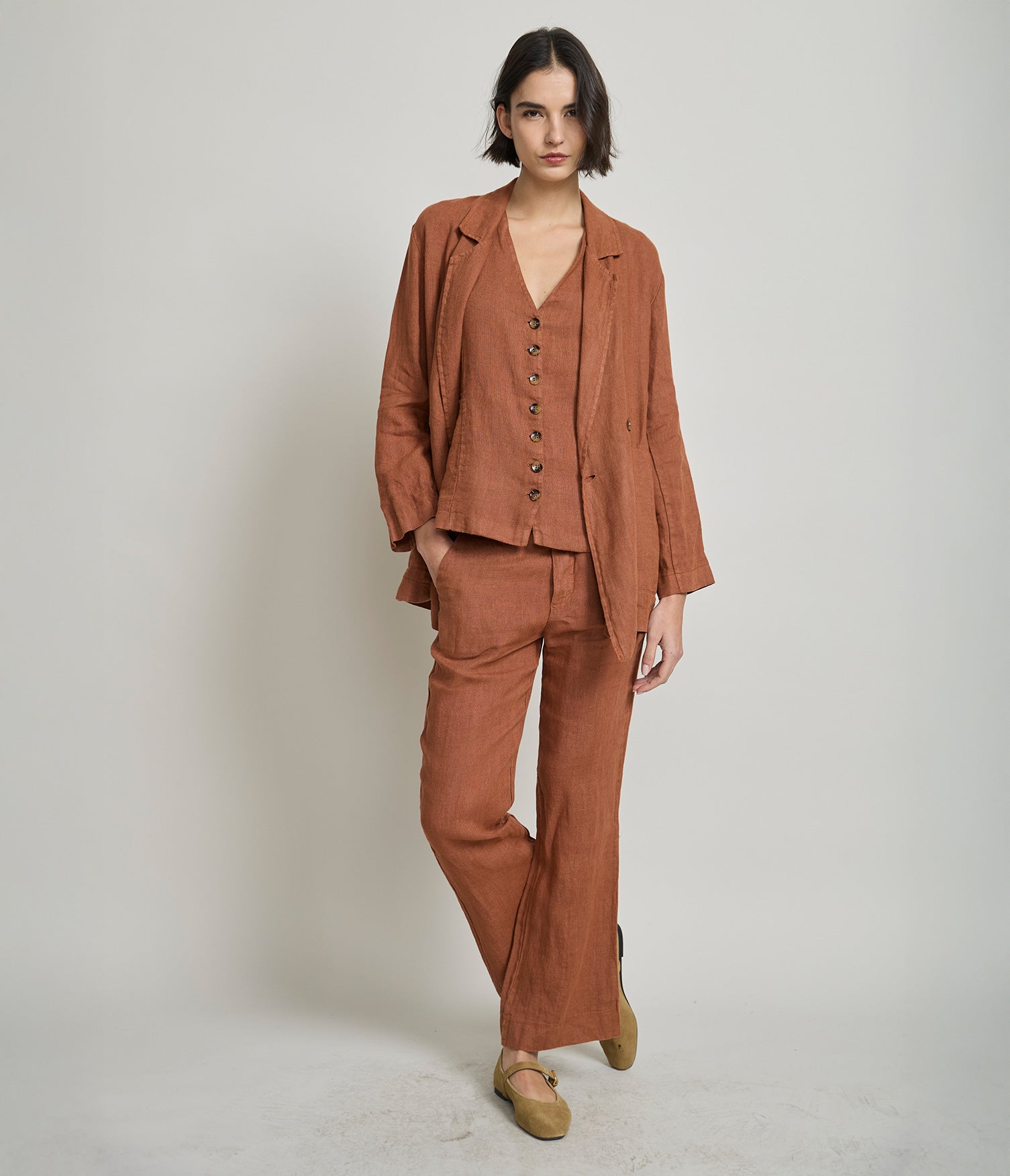 Blazer Mujer 100% Lino italiano Fiore Terracota