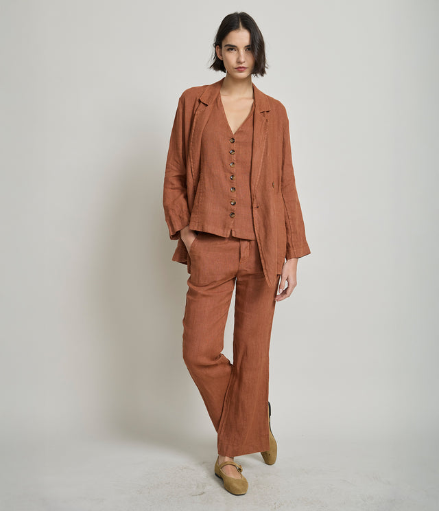 Blazer Mujer 100% Lino italiano Fiore Terracota