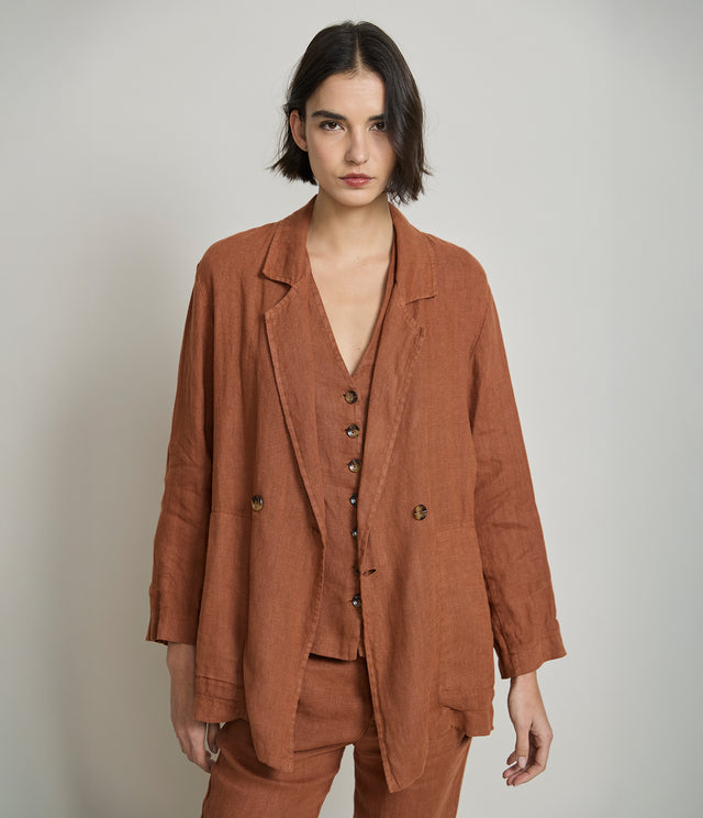 Blazer Mujer 100% Lino italiano Fiore Terracota