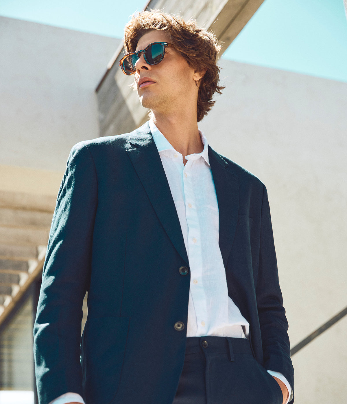 Blazer Hombre Lino Azul Marino Sam