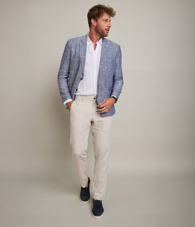 Blazer Hombre 100% Lino Azul Melange