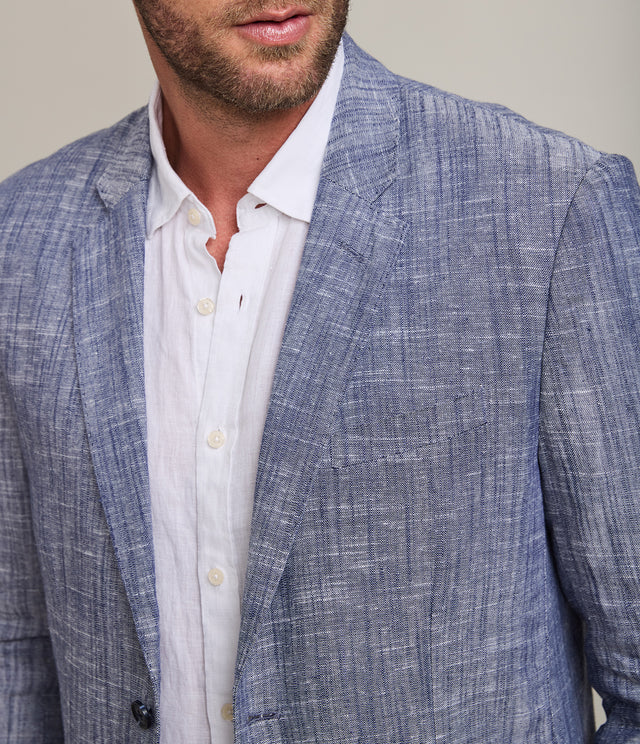 Blazer Hombre 100% Lino Azul Melange