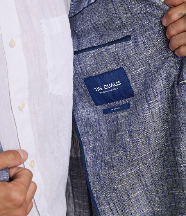 Blazer Hombre 100% Lino Azul Melange