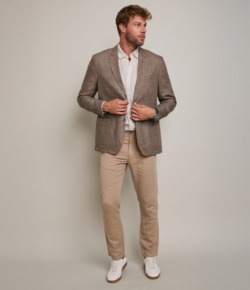 Blazer Hombre 100% Lino Café Tabaco