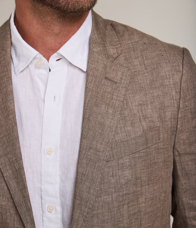 Blazer Hombre 100% Lino Café Tabaco