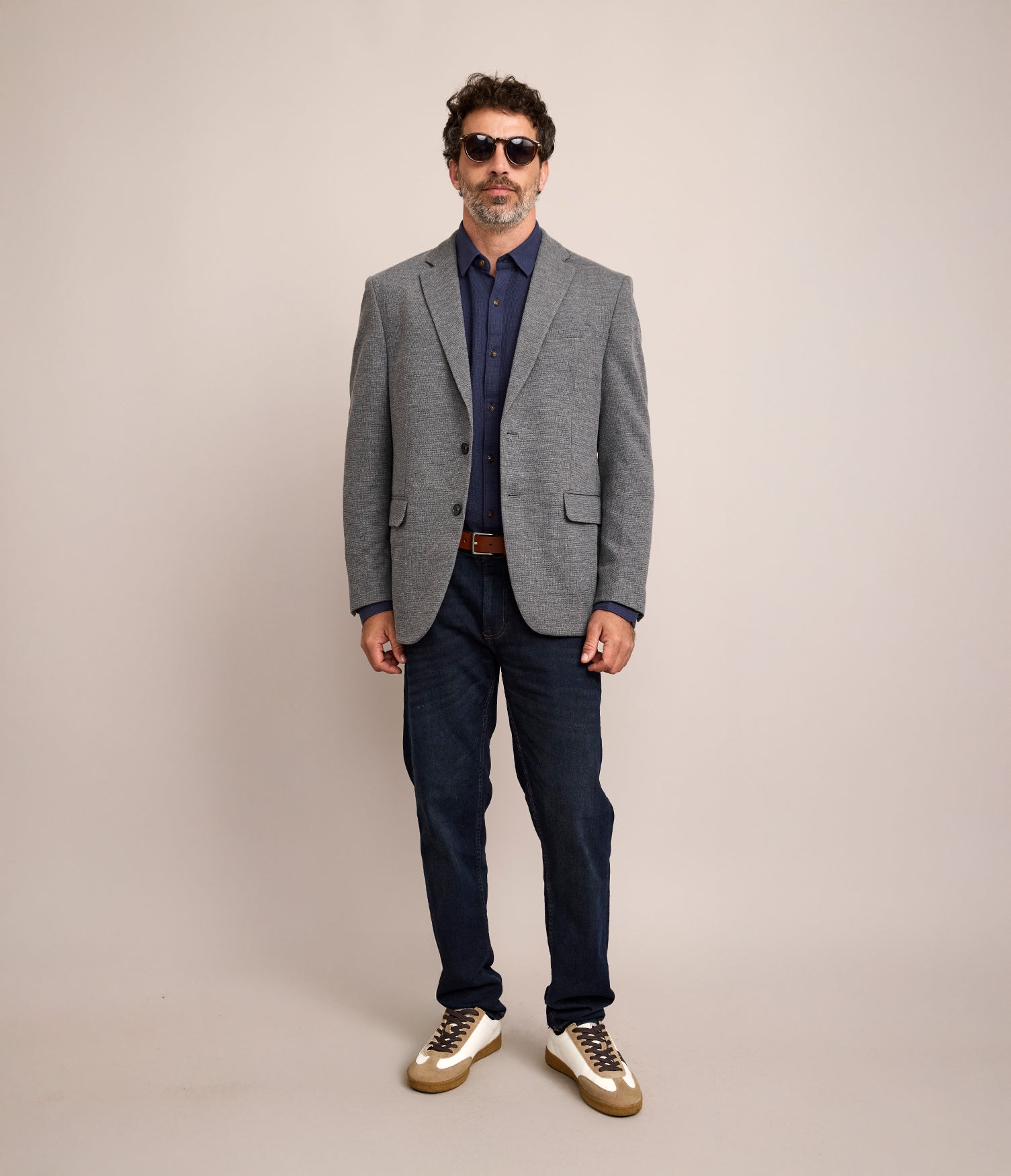 Blazer Hombre Punto Algodón Gris Marengo
