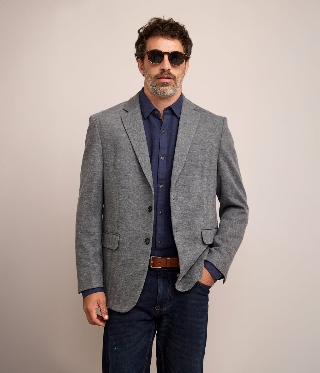 Blazer Hombre Punto Algodón Gris Marengo