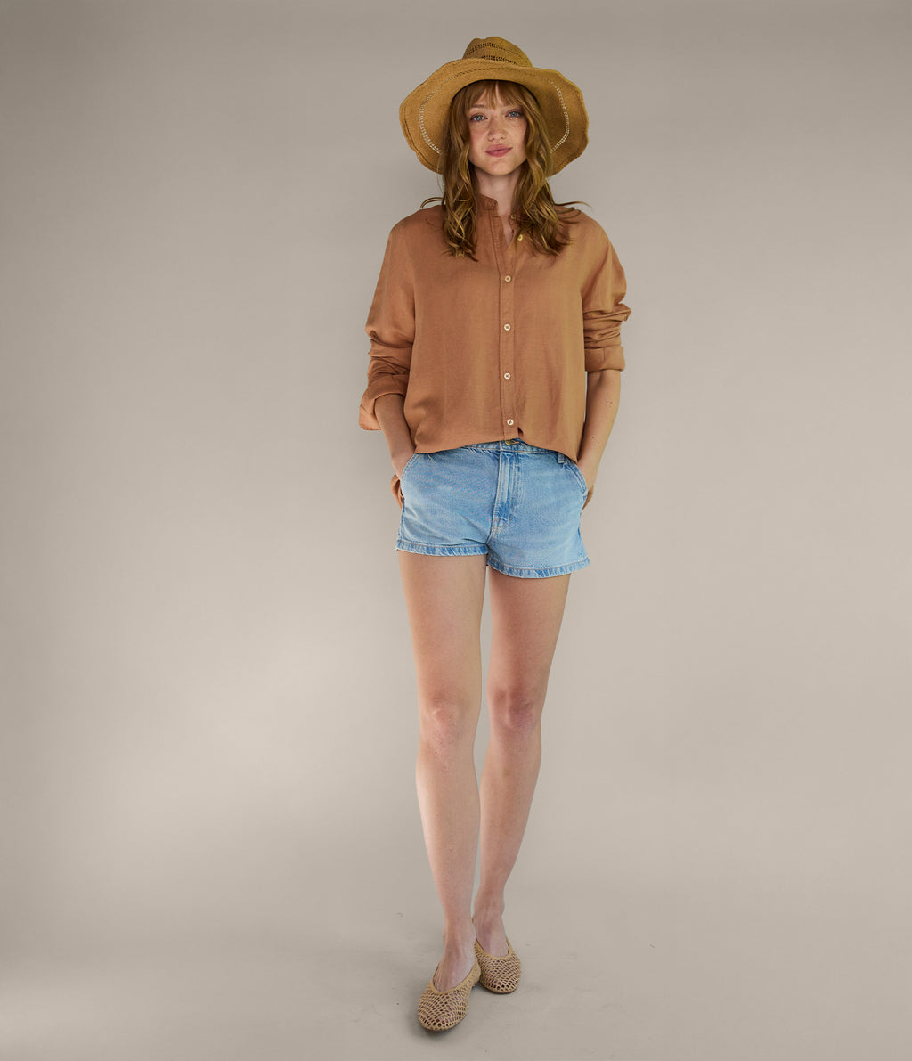 Blusa Mujer Lino Viscosa Ambar Camel
