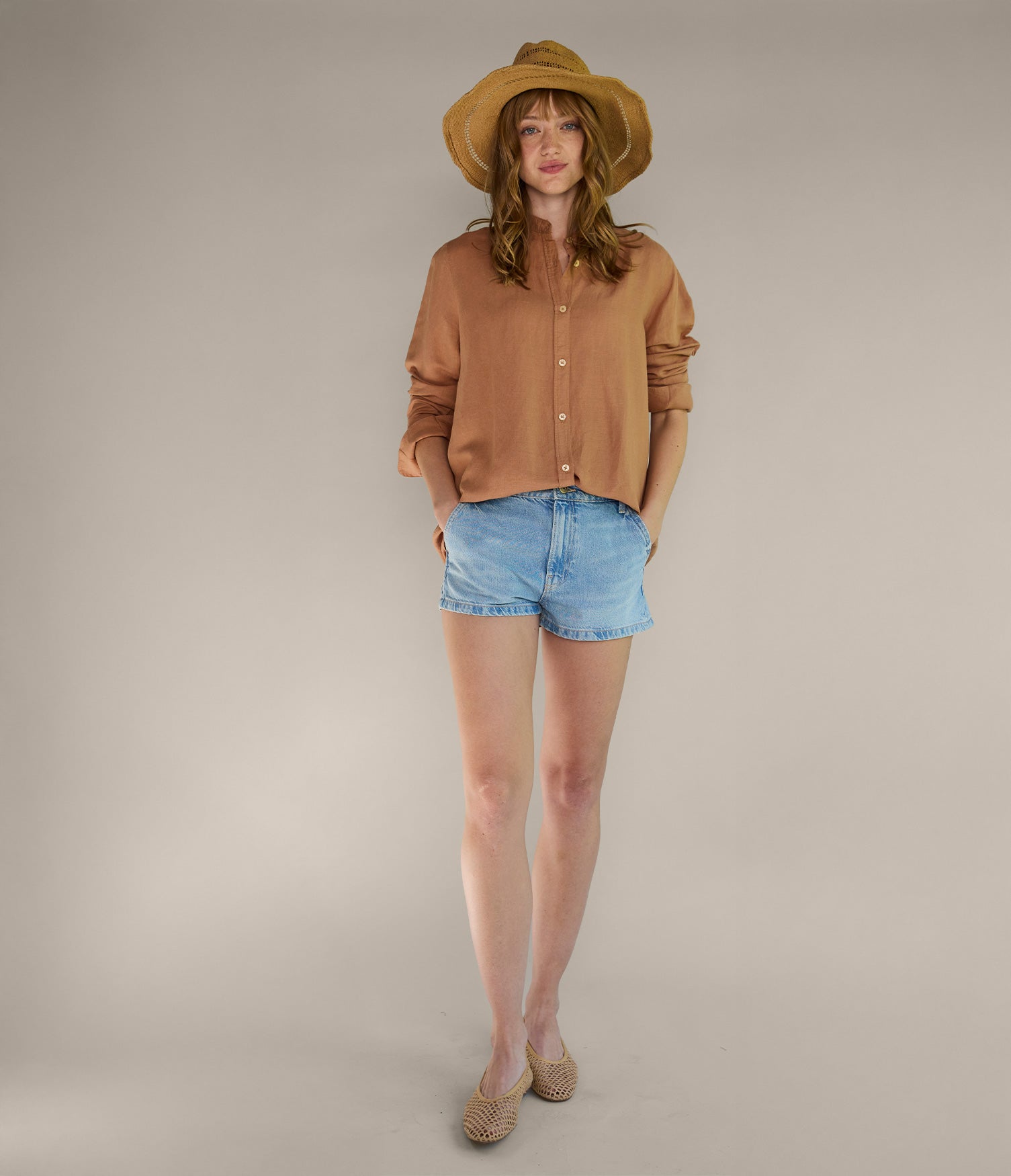 Blusa Mujer Lino Viscosa Ambar Camel