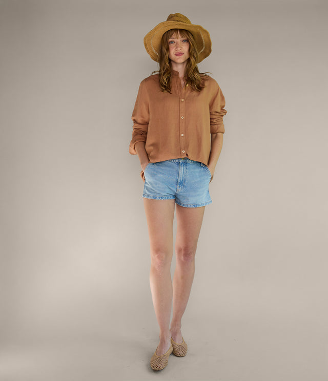 Blusa Mujer Lino Viscosa Ambar Camel