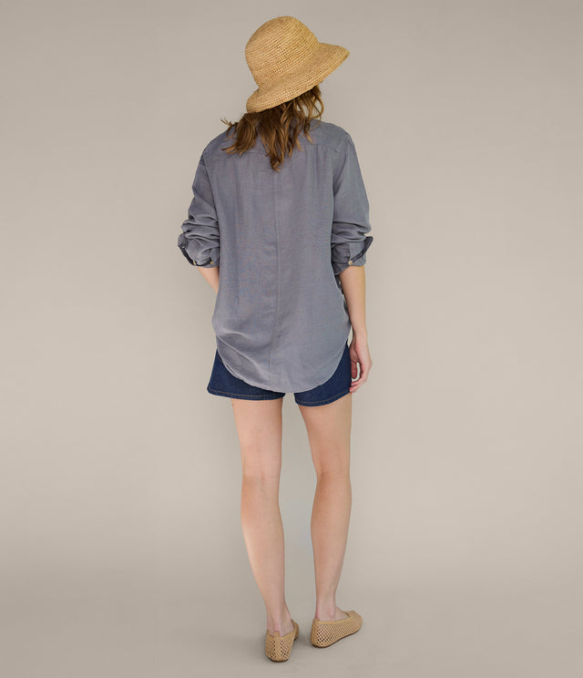 Blusa Mujer Lino Viscosa Ambar Gris Azulado