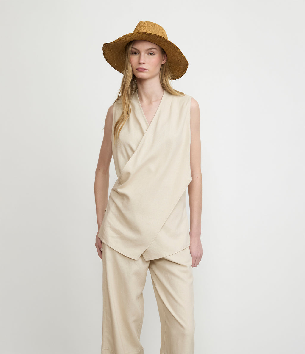 Blusa Mujer Lino Cruzada Verona Beige