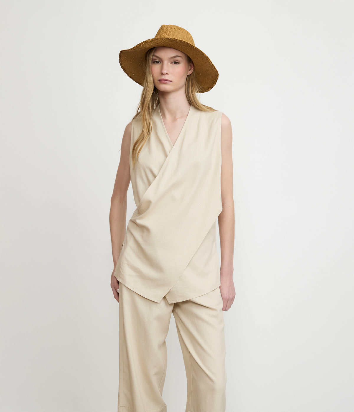 Blusa Mujer Lino Cruzada Verona Beige