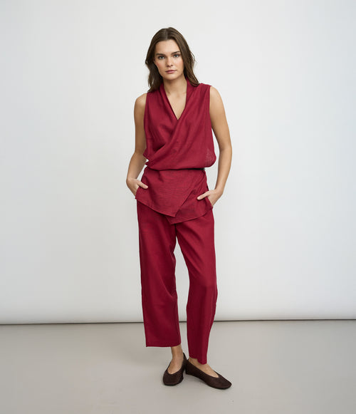 Blusa Mujer Lino Cruzada Verona Burdeo