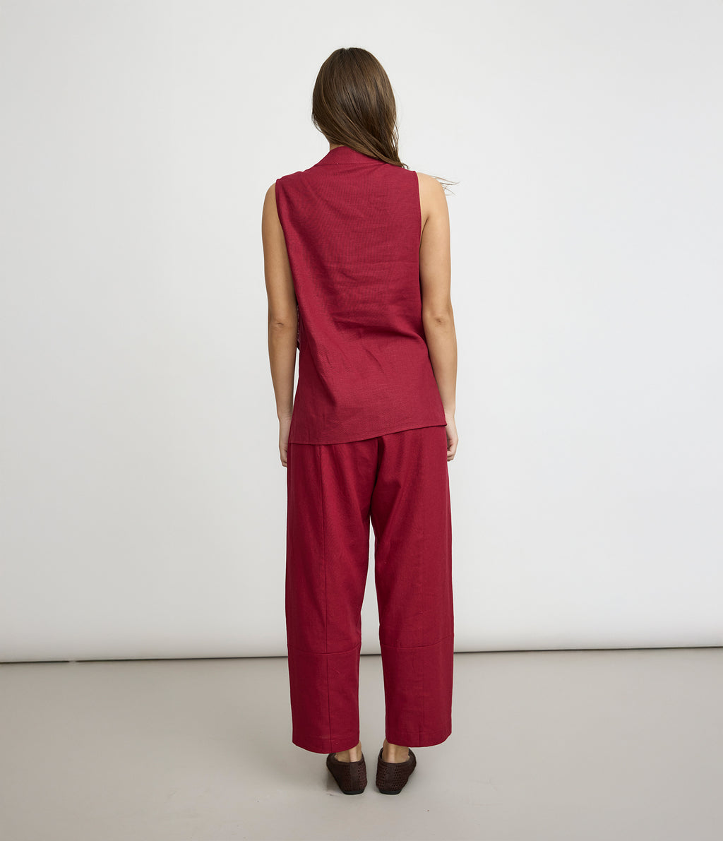 Blusa Mujer Lino Cruzada Verona Burdeo