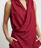 Blusa Mujer Lino Cruzada Verona Burdeo