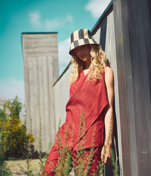 Blusa Mujer Lino Cruzada Verona Burdeo