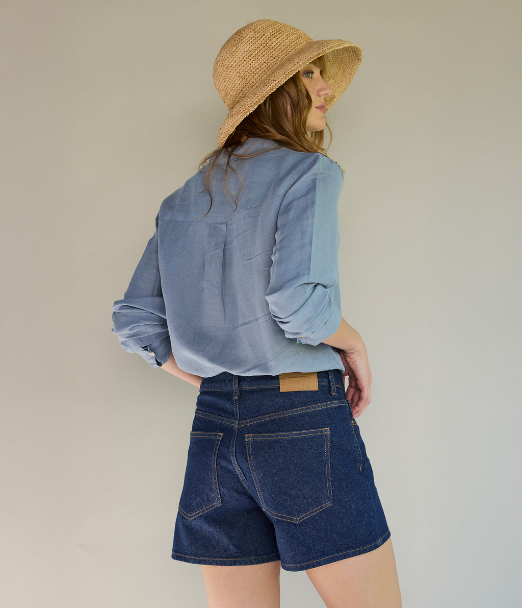 Blusa Mujer Lino Daria Celeste