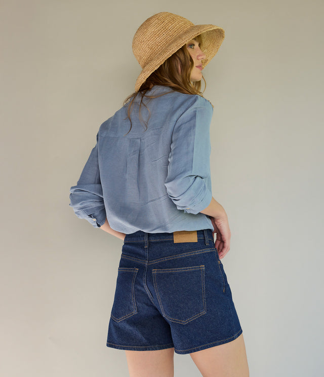 Blusa Mujer Lino Daria Celeste