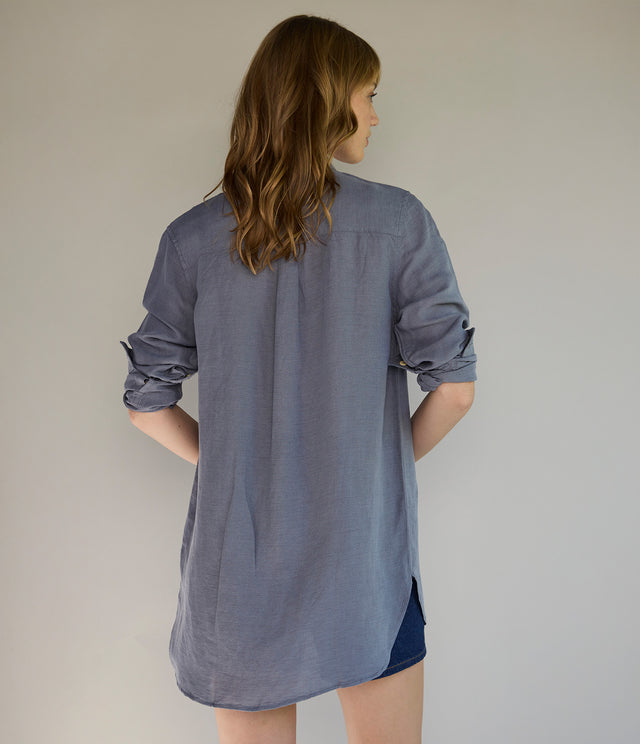 Blusa Mujer Lino Daria Gris Azulado