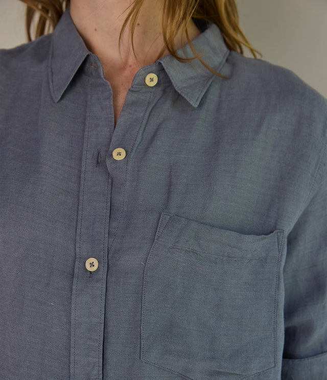 Blusa Mujer Lino Daria Gris Azulado