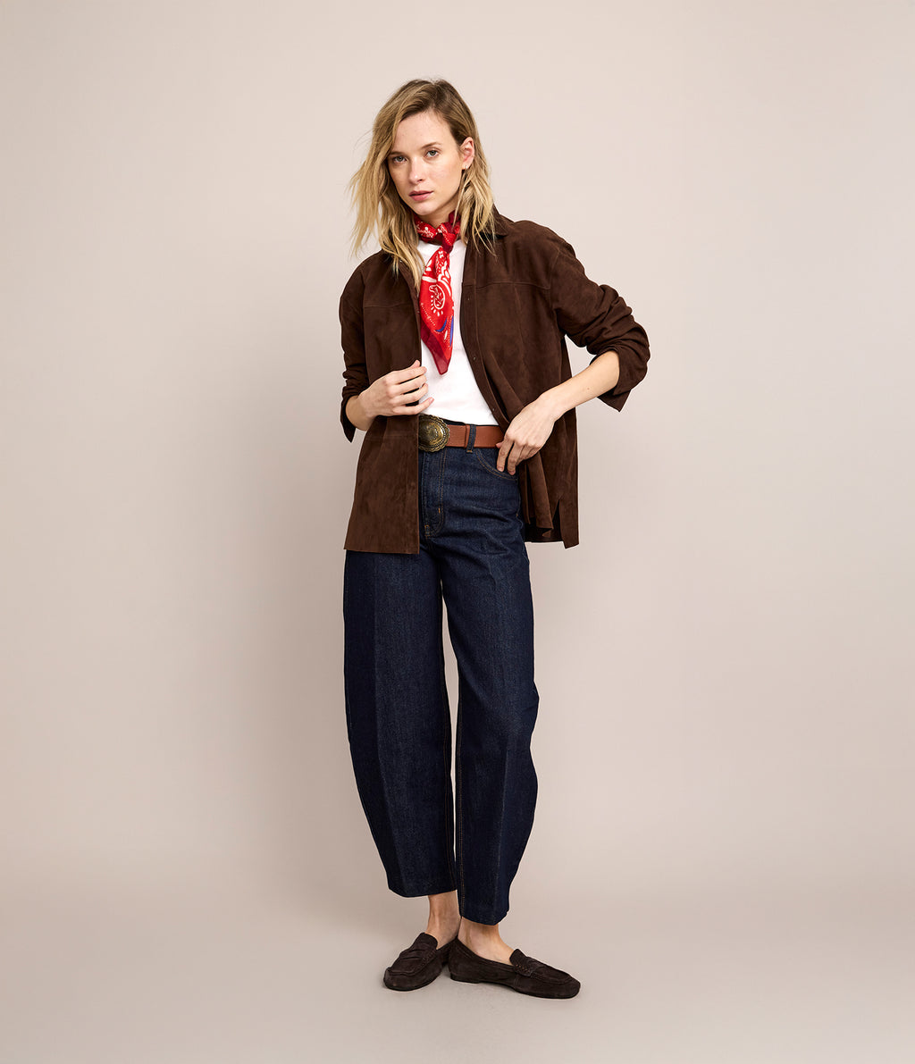 Sobrecamisa Mujer 100% Cuero Gamuza Café