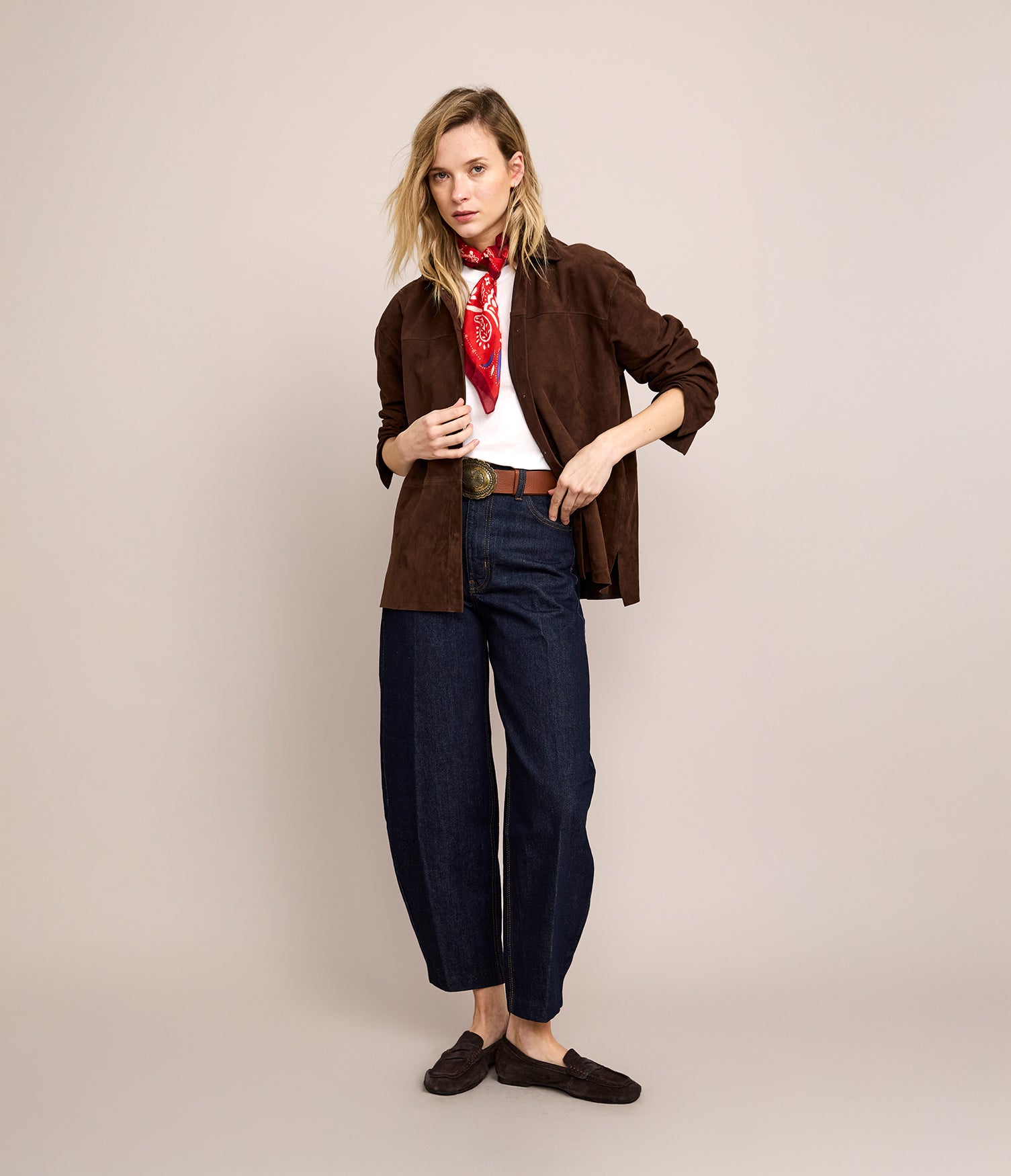 Sobrecamisa Mujer 100% Cuero Gamuza Café