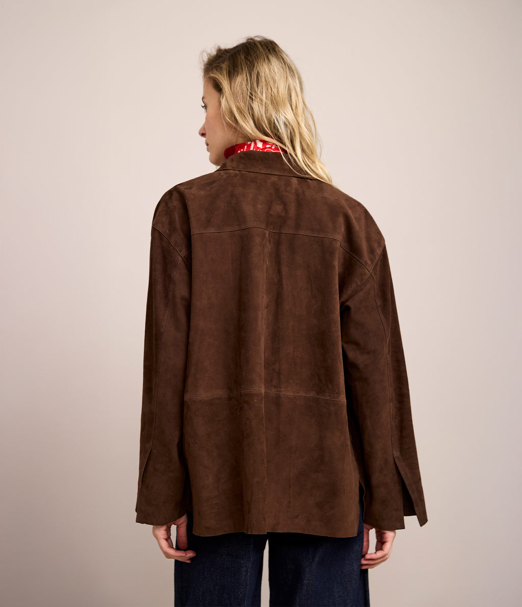 Sobrecamisa Mujer 100% Cuero Gamuza Café