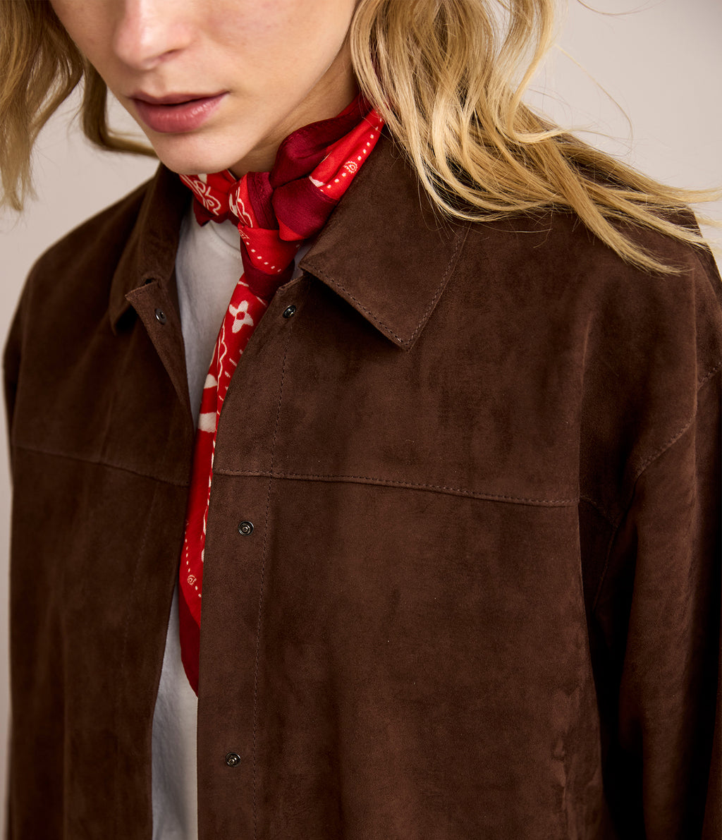 Sobrecamisa Mujer 100% Cuero Gamuza Café