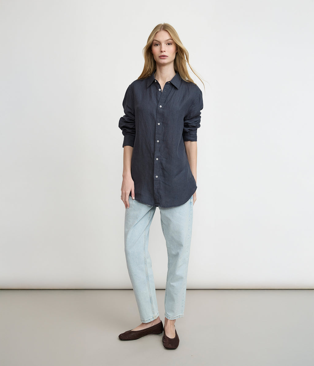Blusa Mujer Lino Azul Marino Julia