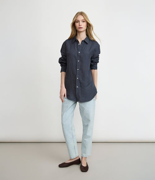 Blusa Mujer Lino Azul Marino Julia