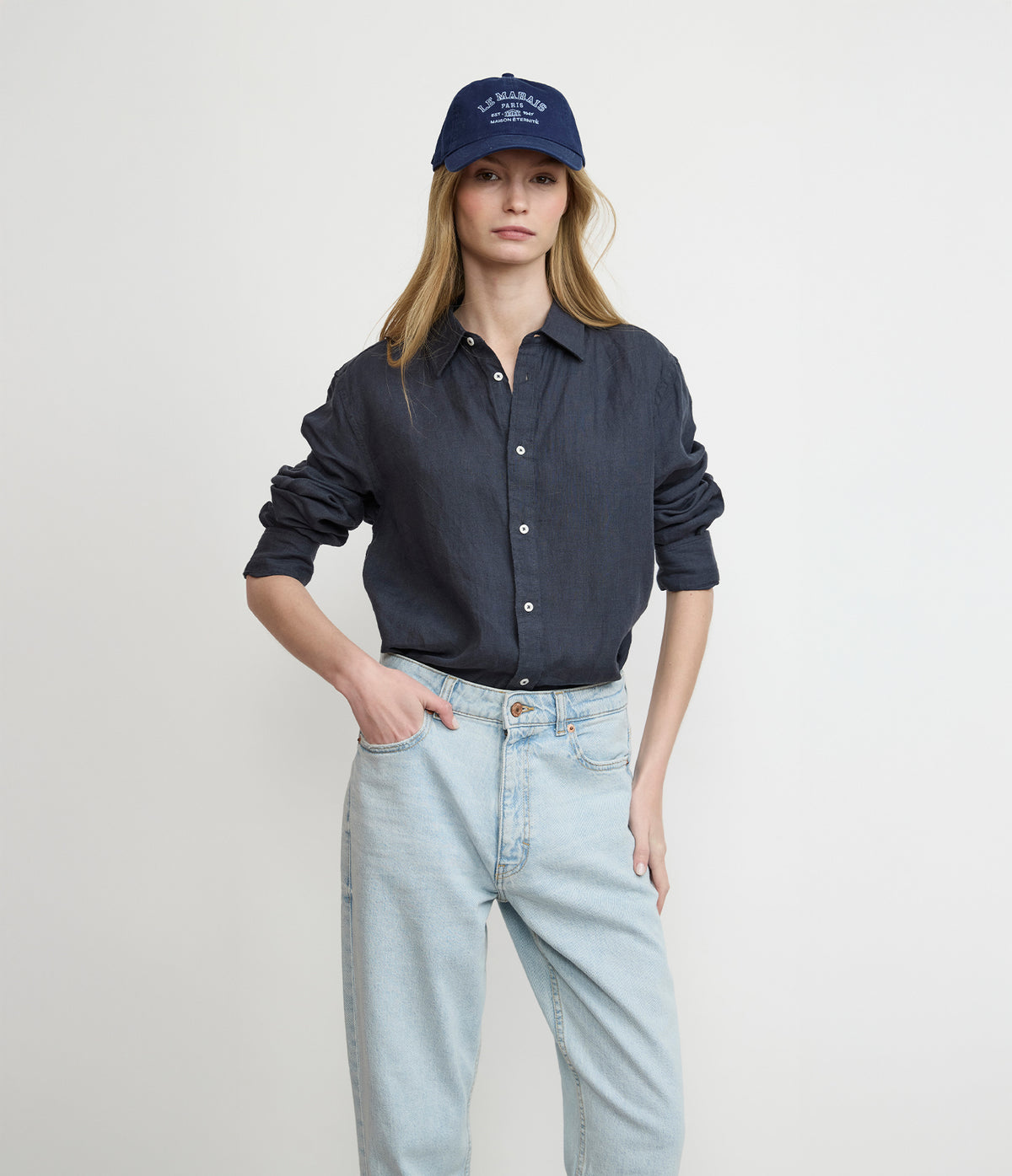 Blusa Mujer Lino Azul Marino Julia