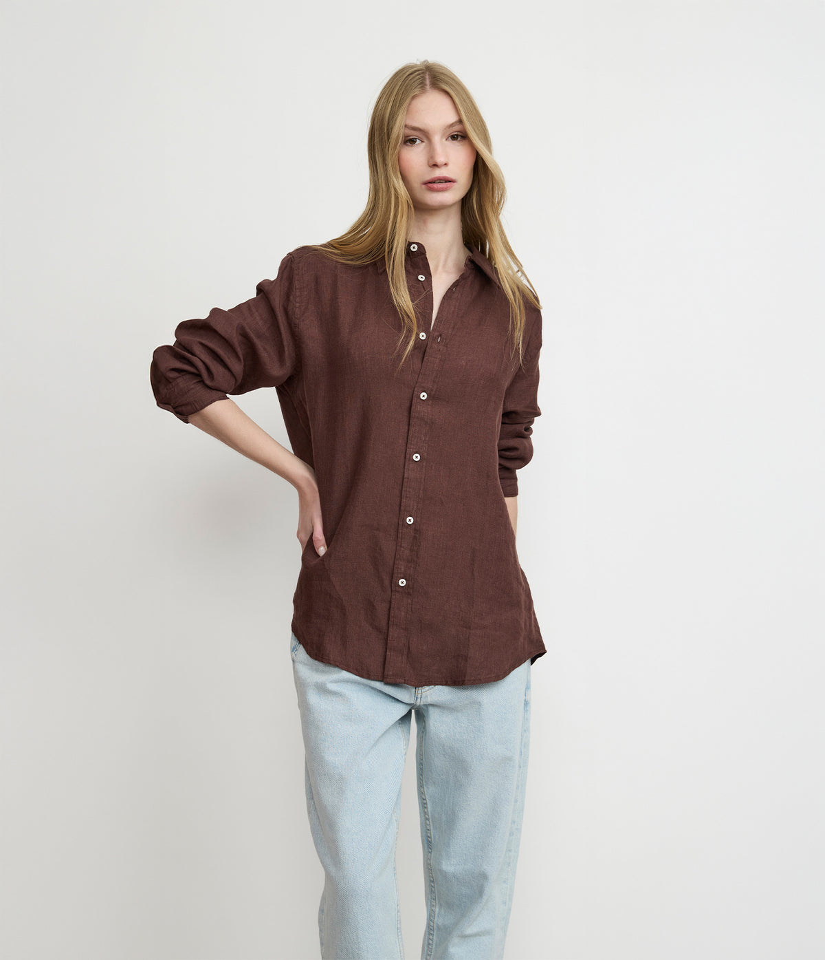 Blusa Mujer Lino Burdeo Julia
