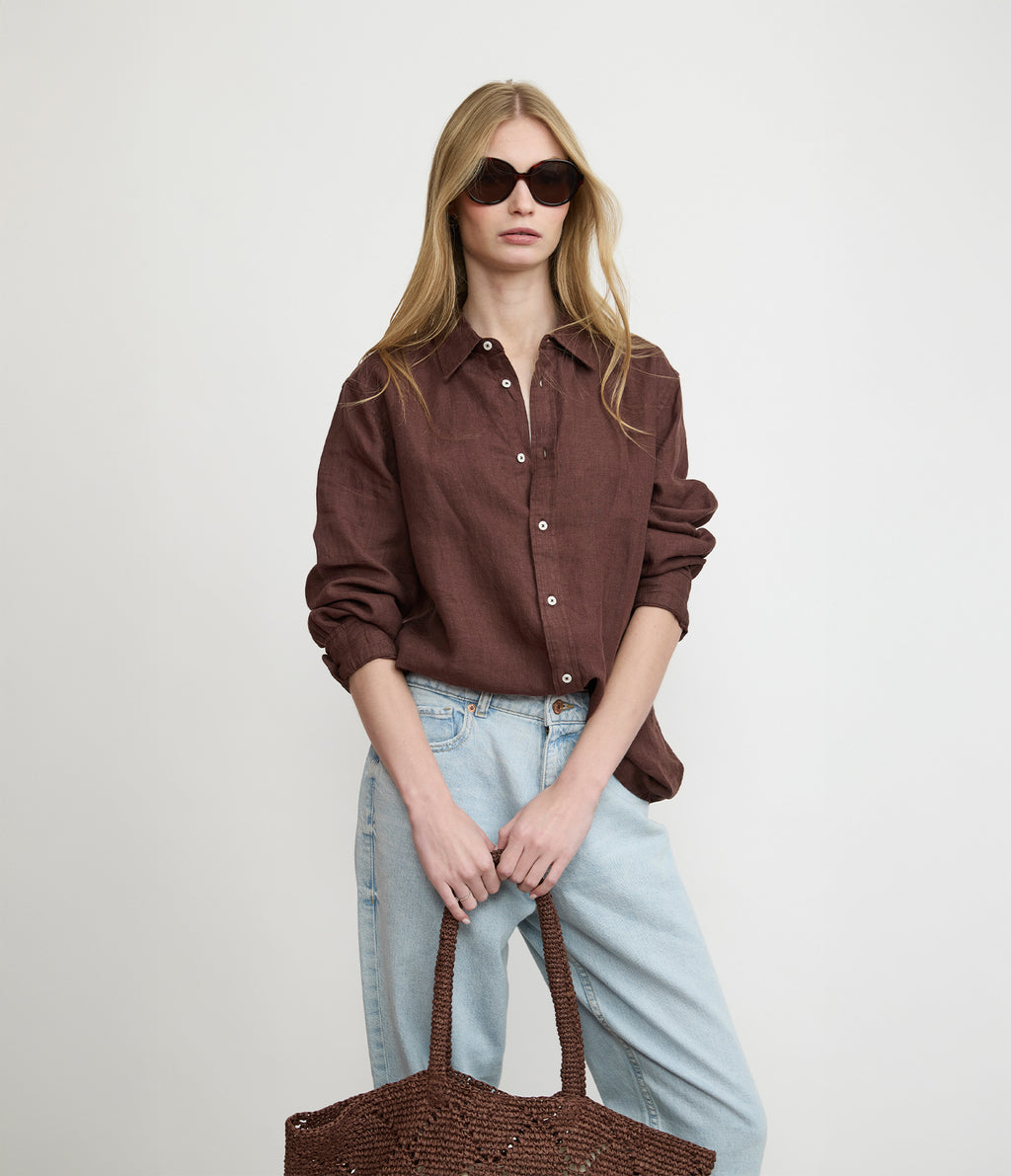 Blusa Mujer Lino Burdeo Julia