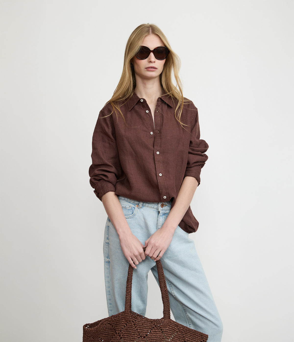 Blusa Mujer Lino Burdeo Julia