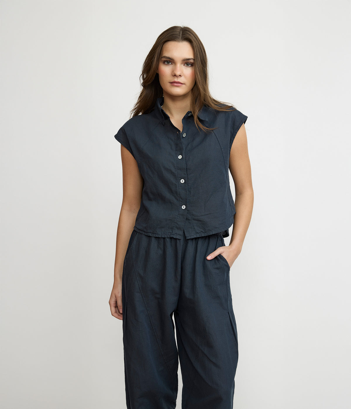 Blusa Mujer Lino Roma Azul Marino