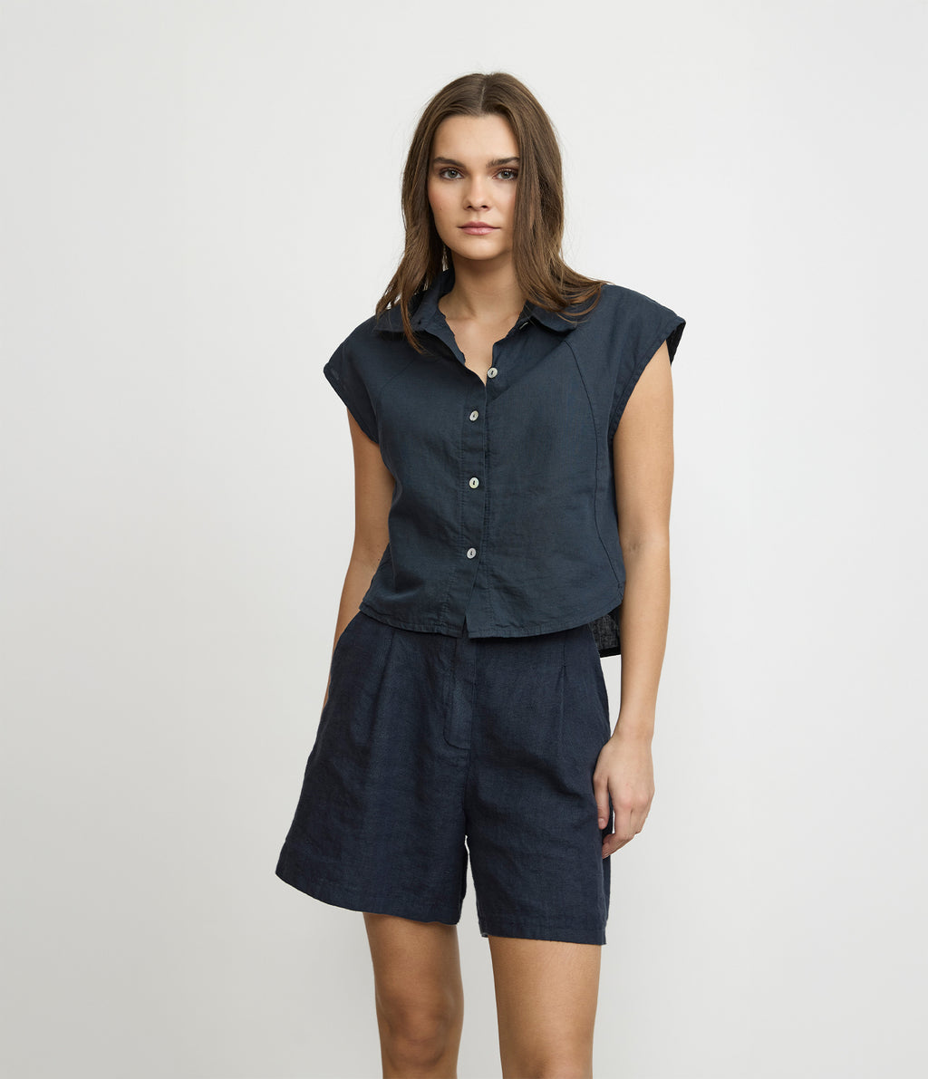 Blusa Mujer Lino Roma Azul Marino