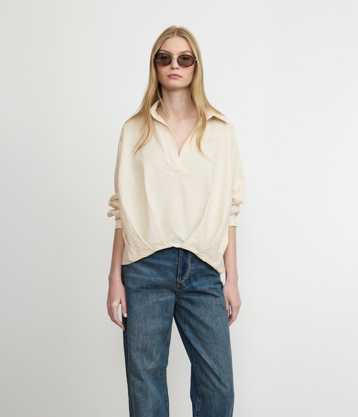 Blusa Mujer Lino Milan Beige