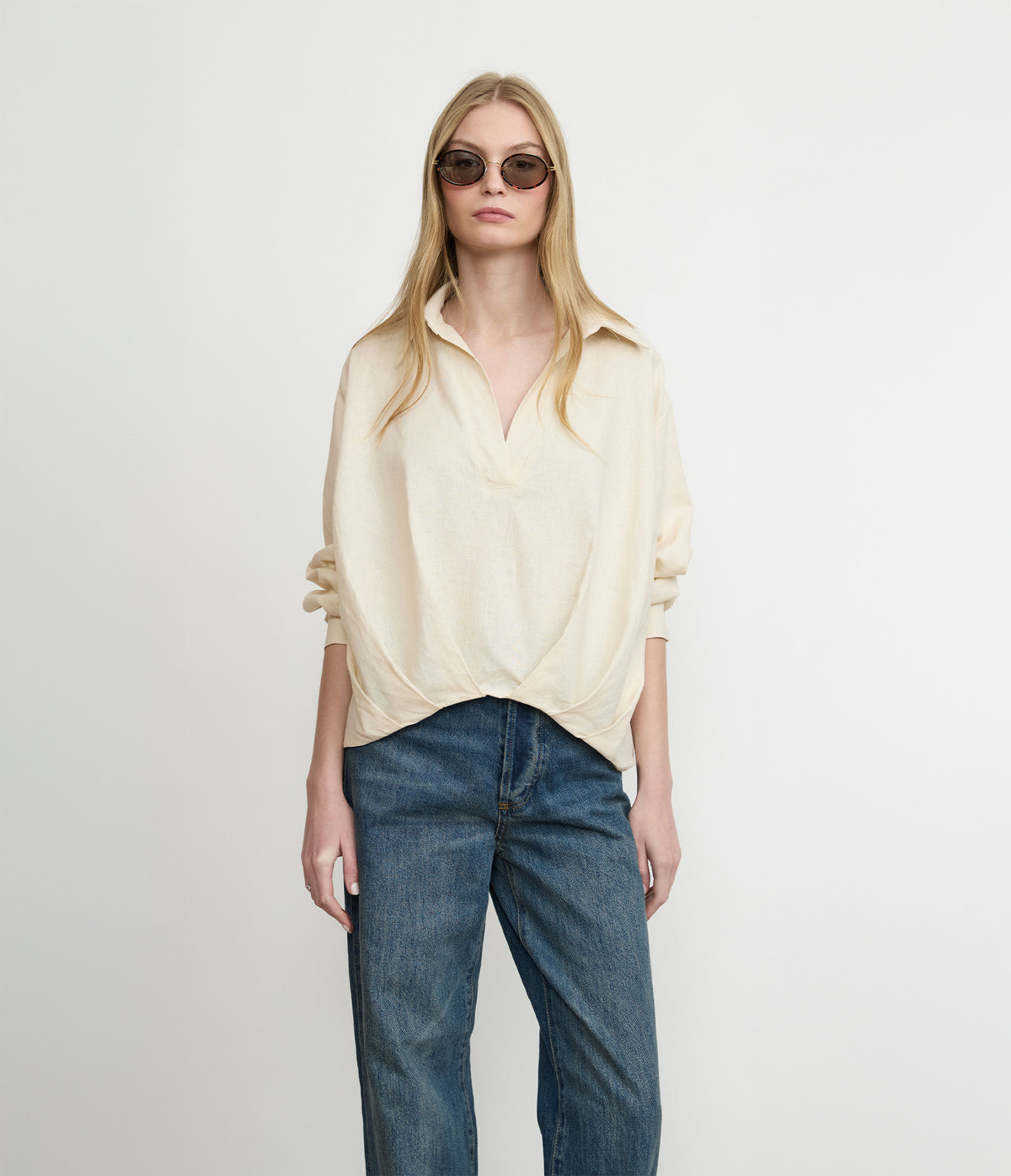 Blusa Mujer Lino Milan Beige