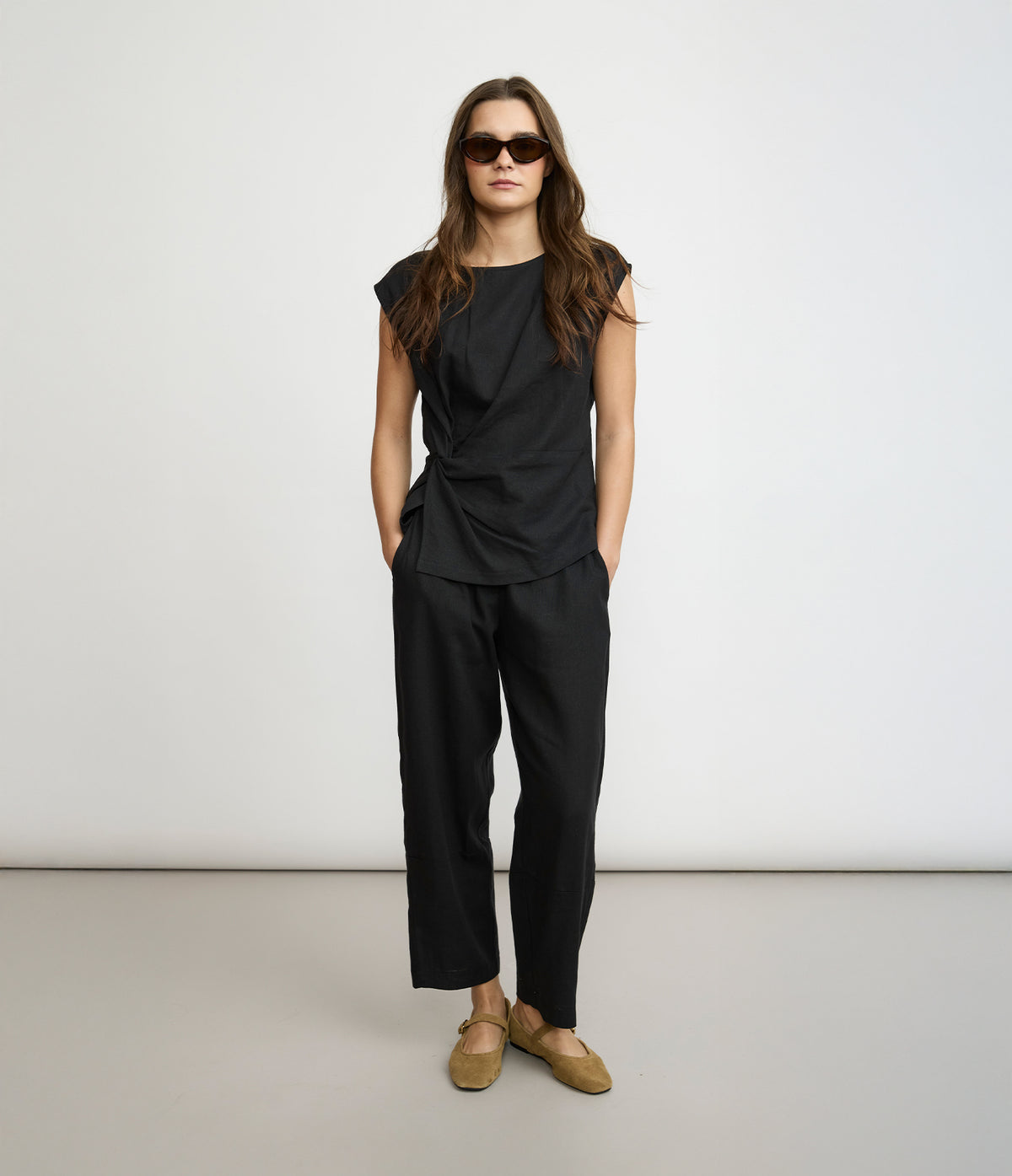 Blusa Mujer Lino Nudo Verona Negro