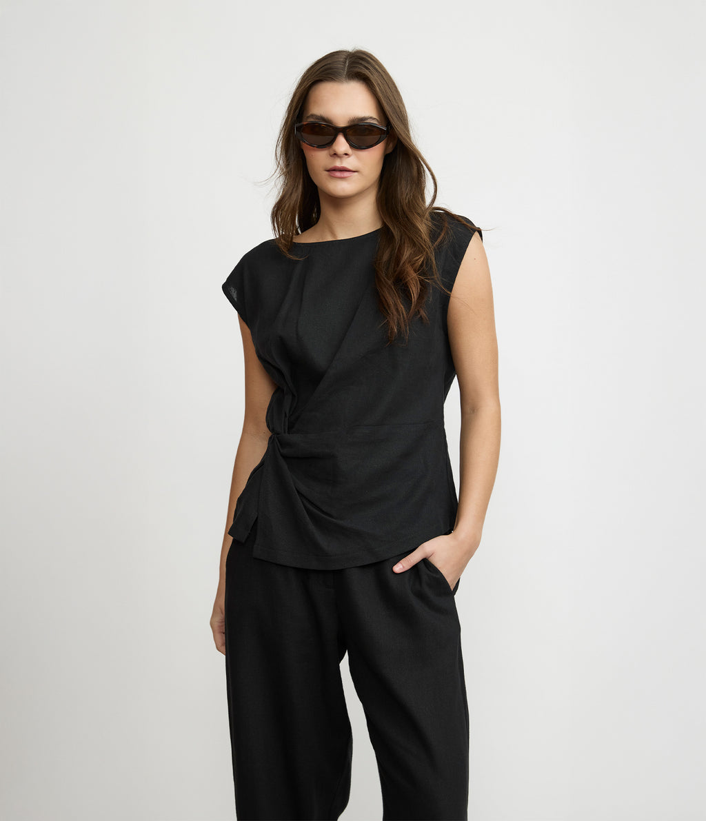 Blusa Mujer Lino Nudo Verona Negro