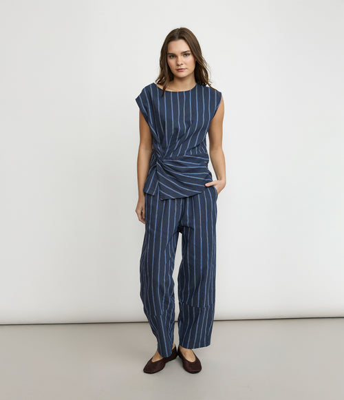 Blusa Mujer Lino Nudo Verona Azul Marino