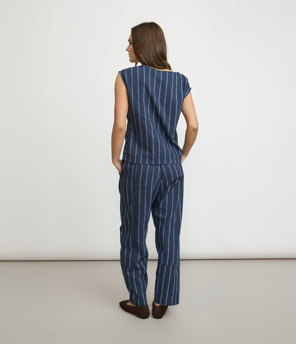 Blusa Mujer Lino Nudo Verona Azul Marino